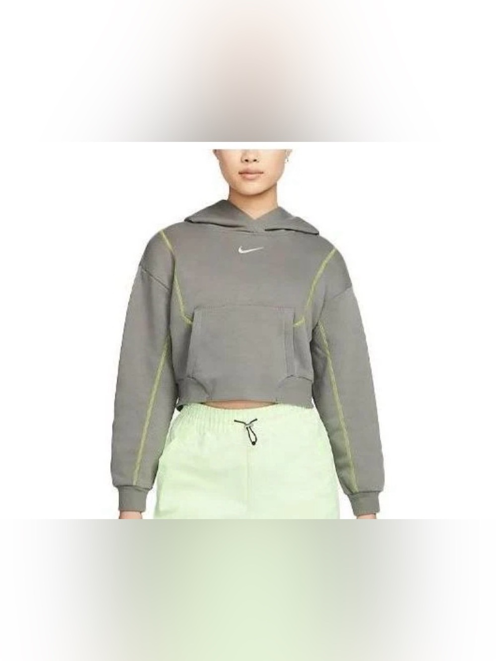 Nike Cropped Gray Center Swoosh Hoodie- Size Medium